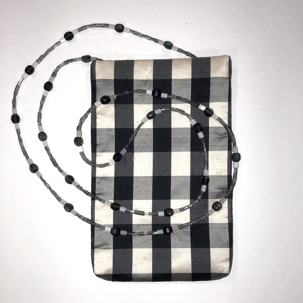 NEW handmade crossbody purse with beaded crystal strap! Navy/Beige plaid 💙 OOAK